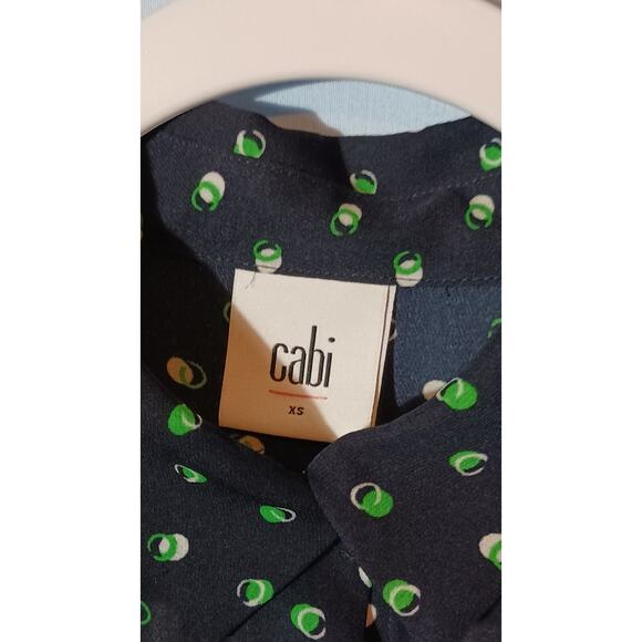 Cabi Womens XS Button Down Blouse Blue Geometric Top Sheer Career Classic Shirt - Picture 3 of 8